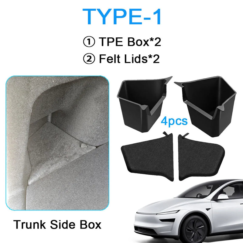 USVOTOV Trunk Organizer for Tesla Model Y Juniper Launch Refresh 2025 Rear Trunk Storage Bins Side Box Organiser TPE Accessories