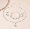 4 Pieces Luxurious Jewelry Set Exquisite Rhinestone Pendant Elegant Women's Crystal Silver Plated Necklace Earrings Bracelet Set
