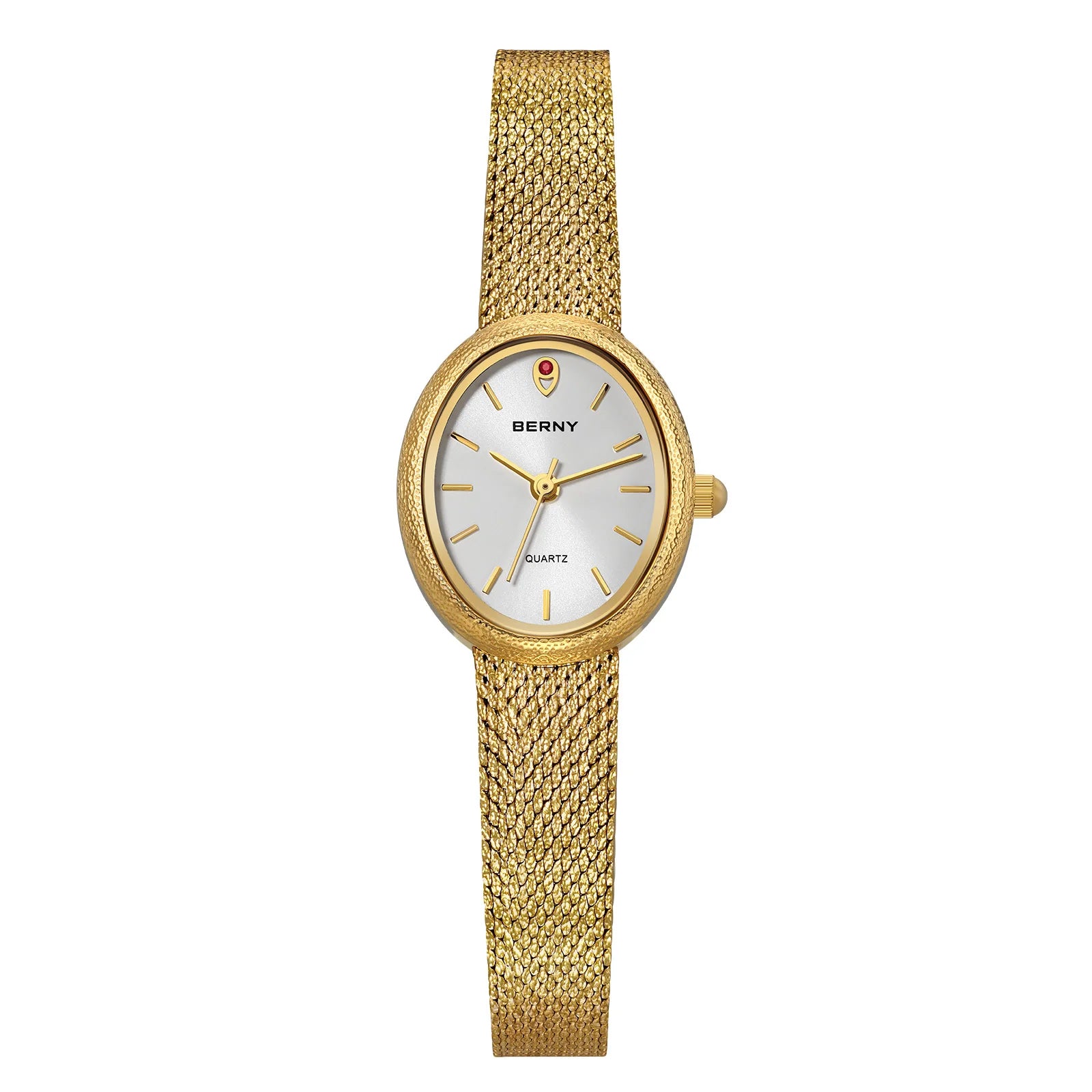 Relogio feminino oval dourado berny de luxo quartzo a prova de agua