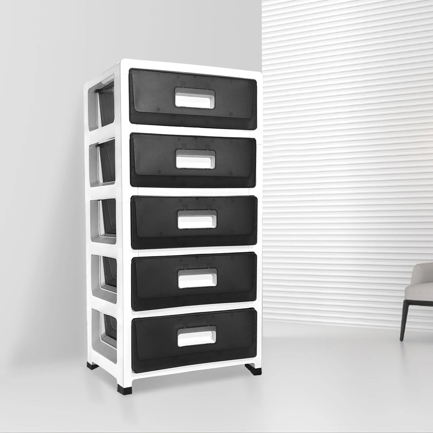 Plastic Storage Tower, Drawers with castors, Black, 5 Large Drawers