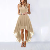 Hollow-outch Chiffon Dress Dinner Lace Dress Women's Elegant Temperament British Style High-waisted Sleeveless Round-neck Dress