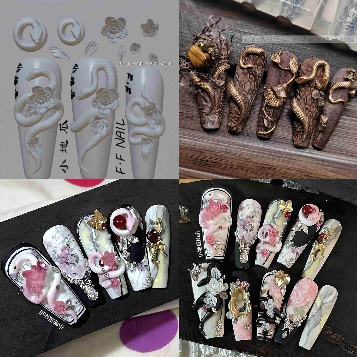 1pc  Snake Flamingo Jellyfish Dragon Dtream 3D Acrylic Mold  Nail Art DIY  Silicone  Nail Art Templates Nails Mold