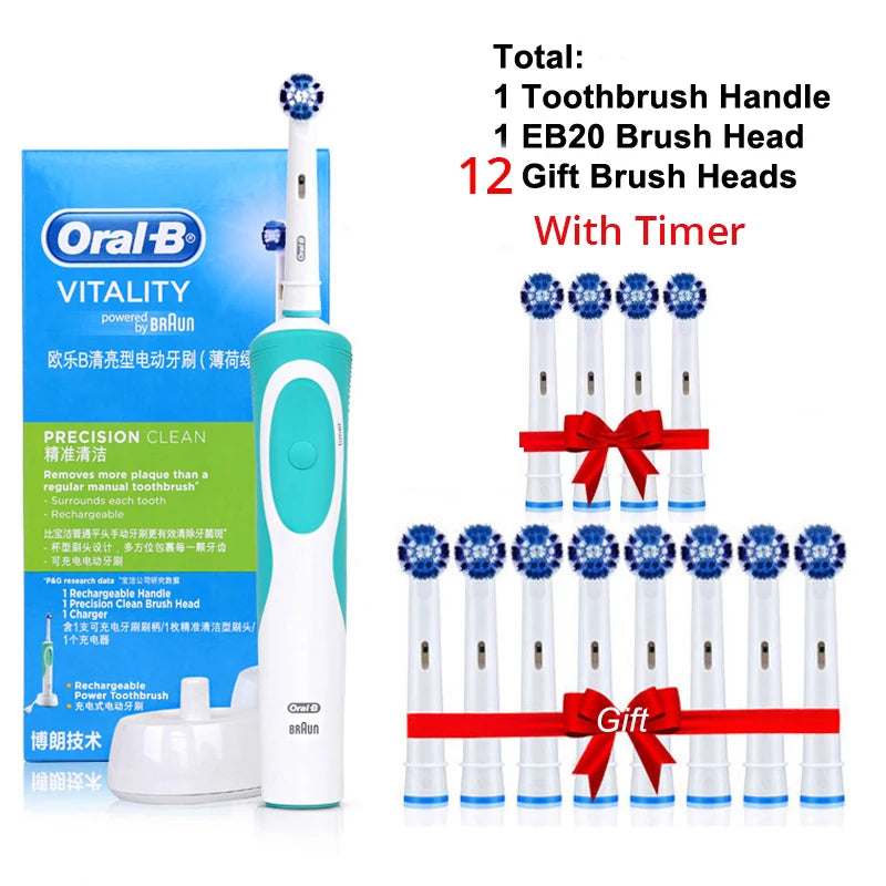 Cepillo de dientes eléctrico Oral B para adultos, recargable, con rotación, blanqueamiento 3D y cabezales de regalo.