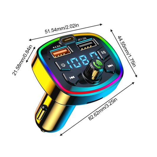 Carro Bluetooth 5.0 Transmissor FM PD 18W Tipo-C Dual USB 4.2A Carregador Rápido LED Retroiluminado Atmosfera Luz MP3 Player Q7 Modelo