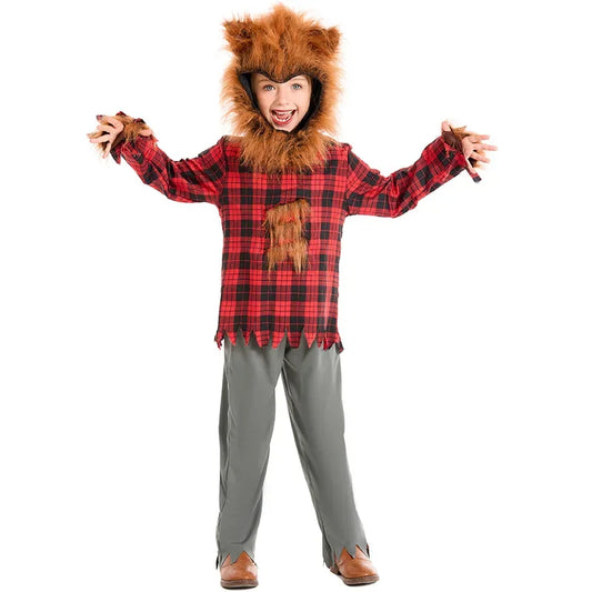 Kids Girls Boys Werewolf Animal Costume Shirt Pants Mask Gloves Fancy Cosplay Halloween Little Red Riding Big Grey Wolf Clothes