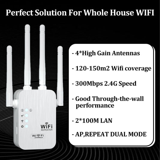 Repetidor WiFi OPTFOCUS 2.4G 2LAN 300Mbps repetidor de señal amplificador wifi repetidor de alcance punto de acceso inalámbrico AP
