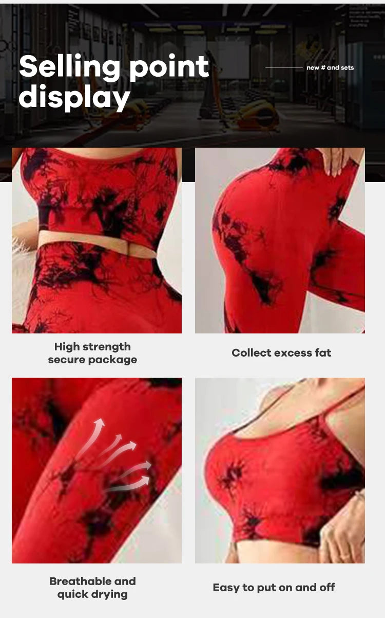 Conjunto deportivo de yoga con teñido anudado para mujer, conjunto deportivo de fitness, sujetador deportivo y leggings de cintura alta, ropa de gimnasio, trajes deportivos sin costuras