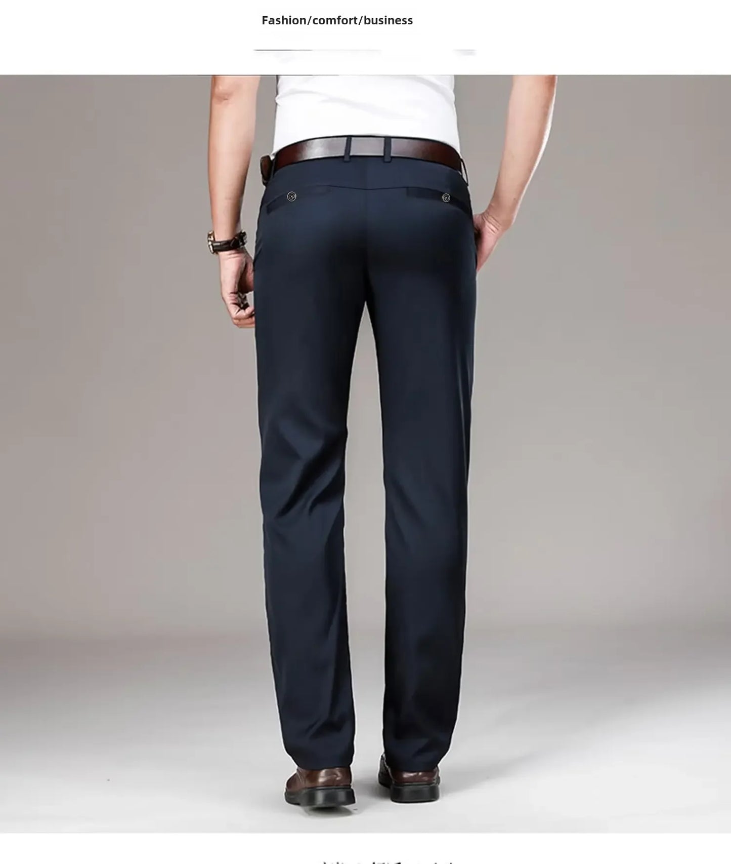 Pantalones casuales de seda helada para hombre, de negocios, formales, de verano, finos, rectos y holgados, para hombres de mediana edad.