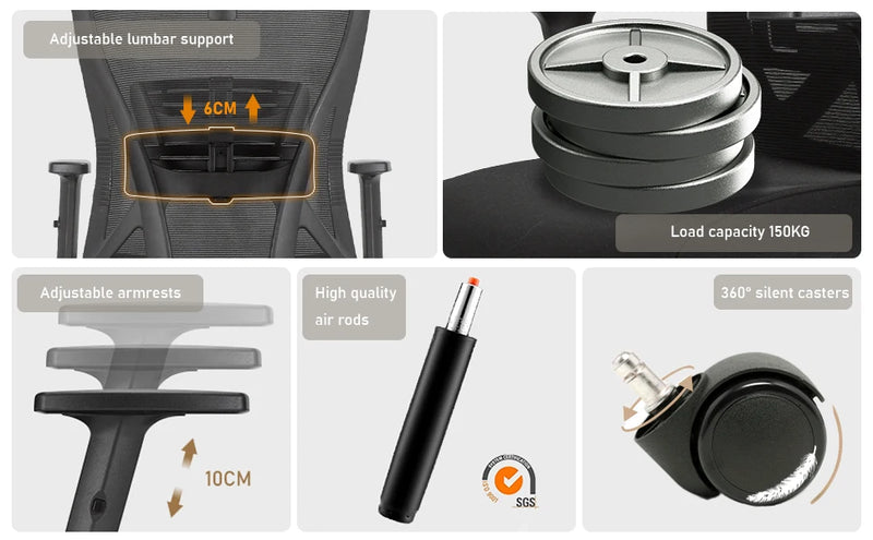 Durrafy Ergonomic Office Chair, Office Chairs, Desk Chair with adjustable headrest, Armrests, 150KG load capacity, Black