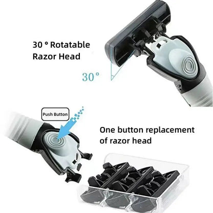 Afeitadora manual con cabezal de 6 capas, cuchilla clásica de doble filo de acero inoxidable, afeitadora de seguridad para barba y bigote.