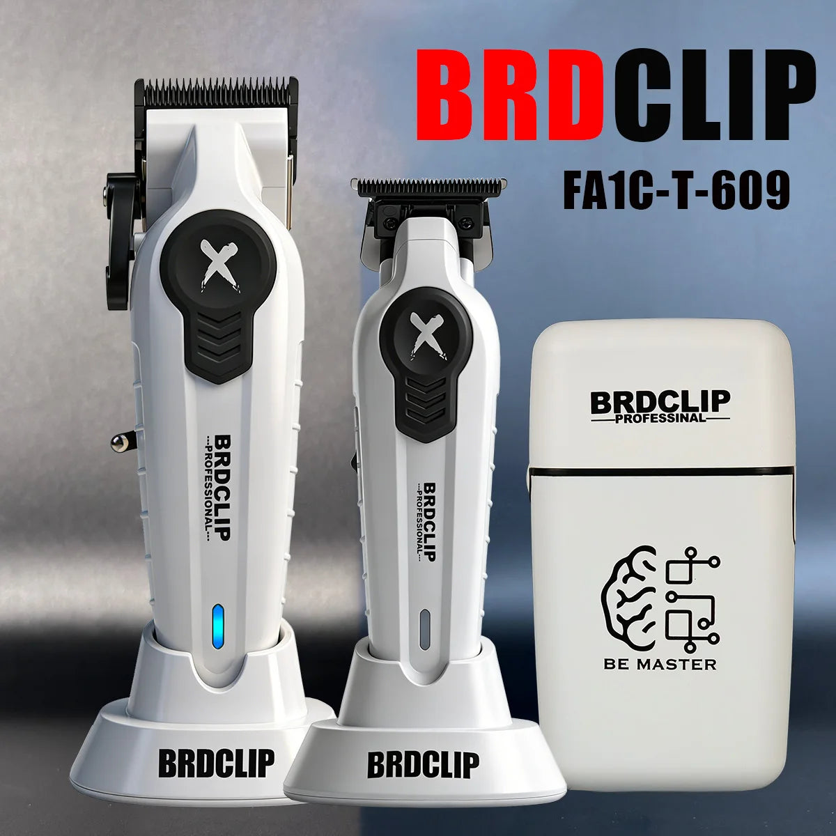 BRDCLIP New White Professional FA1C-T-609 Barber Hair Clipper Set Men's 10000RPM Electric Shaver Hair Trimmer Barbershop Tools