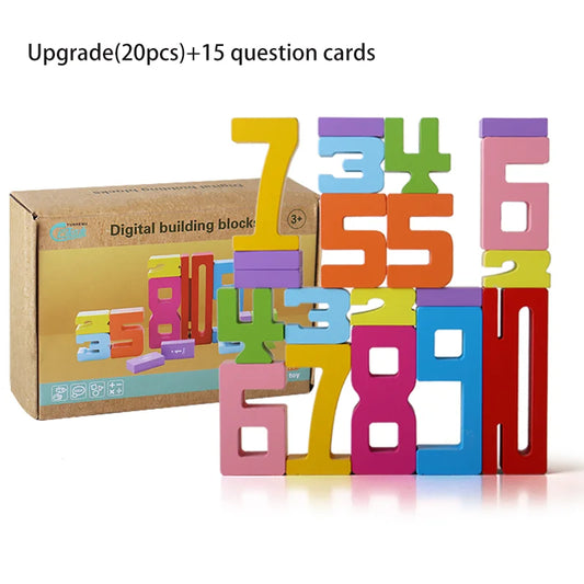 Wooden educational digital blocks, creative puzzles, stacking toys, fun brain teasers, early education topics, Montessori style