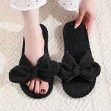 Pantuflas de terciopelo con lazo para mujer, suaves e informales, para otoño e invierno, con diseño de espiga, antideslizantes y ligeras de EVA. 