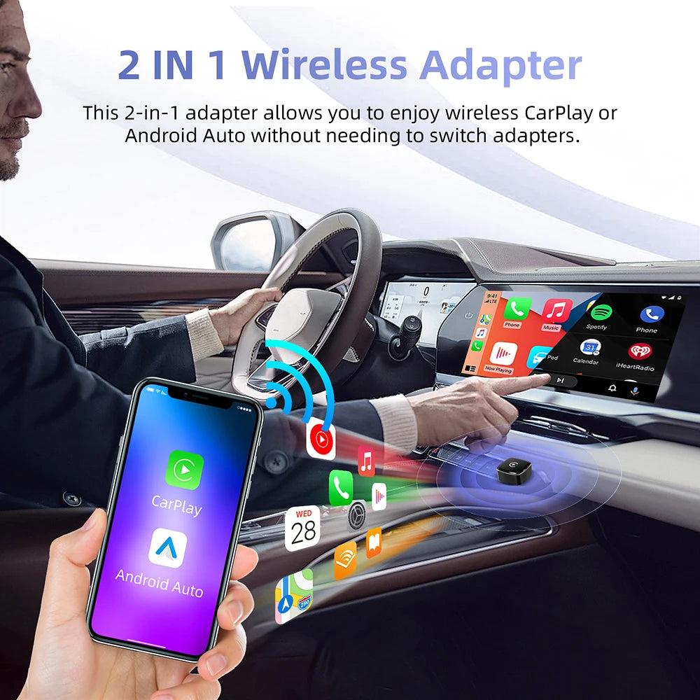 2025 New Adapter 2in1 Mini CarPlay Box Wired To Wireless CarPlay Android Auto Smart Box Bluetooth Connect Plug&Play For 98% Cars
