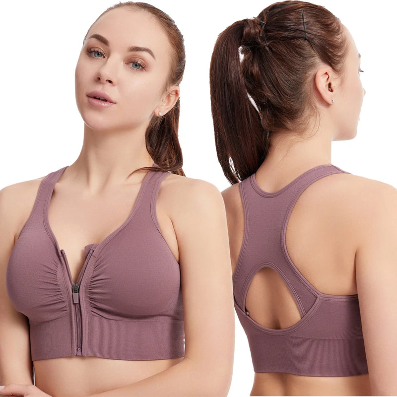 Women Zip Sports Bra Tank Plus Size Shockproof Gather Brassiere Female Yoga Running Fitness Bralette Women's Lingerie Underwear