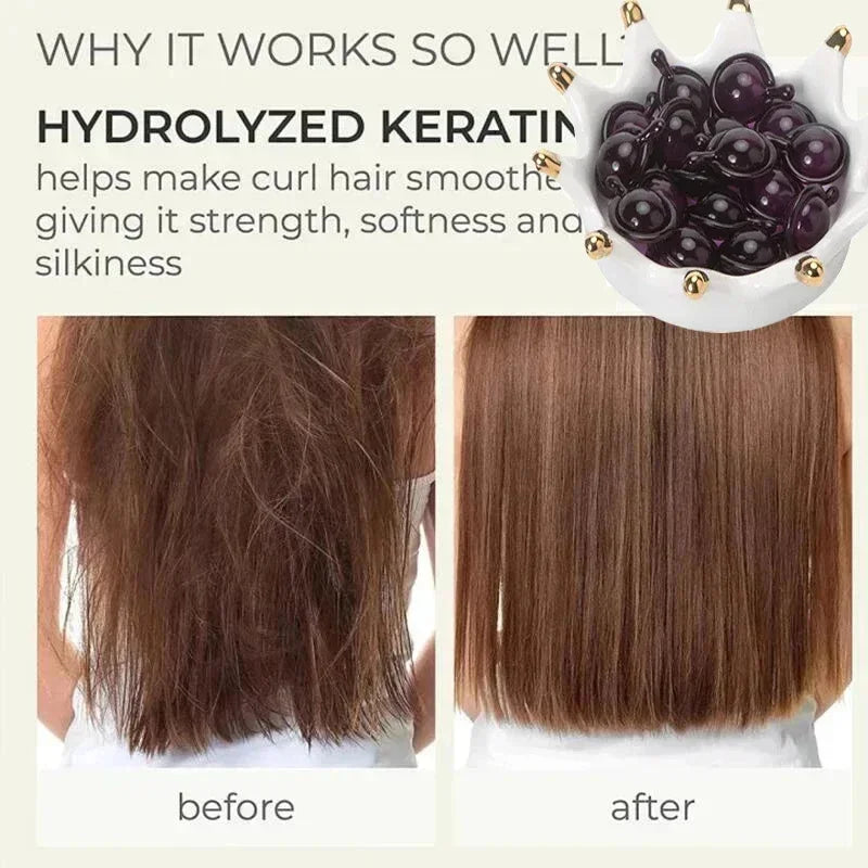 Cápsula de vitaminas para el cabello Aceite de queratina Restauración rápida Cuidado del cabello suave y brillante Nutrir Reparar el cabello dañado Tratamiento para la división Producto