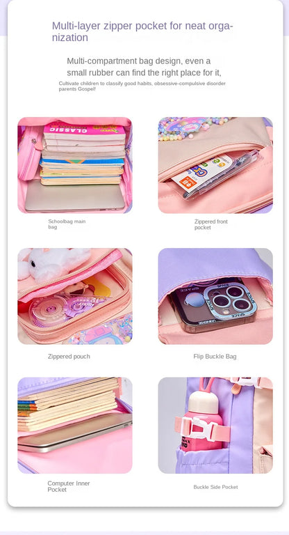 Mochila escolar ligera Kawaii para niñas de primaria 2025, impermeable, colorida, de viaje, ideal como regalo.