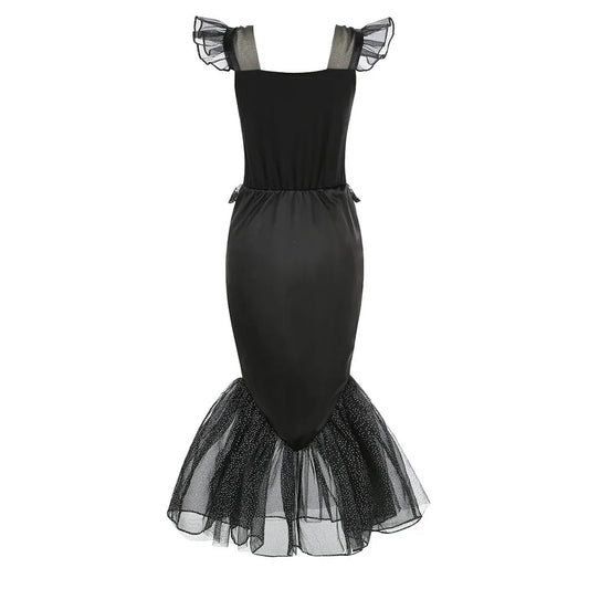 Halloween New Horror Skeleton Little Mermaid Costume Ariel Princess Black Skeleton Fishtail Dress Holiday Special Dress