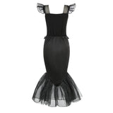 Halloween New Horror Skeleton Little Mermaid Costume Ariel Princess Black Skeleton Fishtail Dress Holiday Special Dress