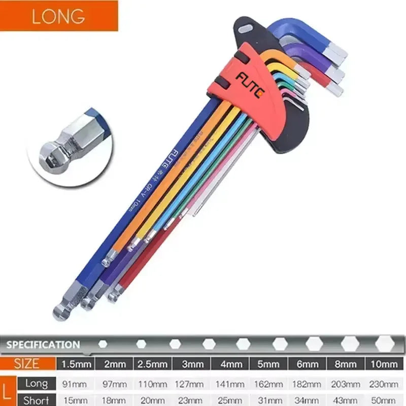 FUTE Allen Key Set L Wrench Kit for Allen Screw 9PCS Long Arm Hex Key Set 1.5mm To 10mm Hex Spanner Hand Tools Bicycle Repair