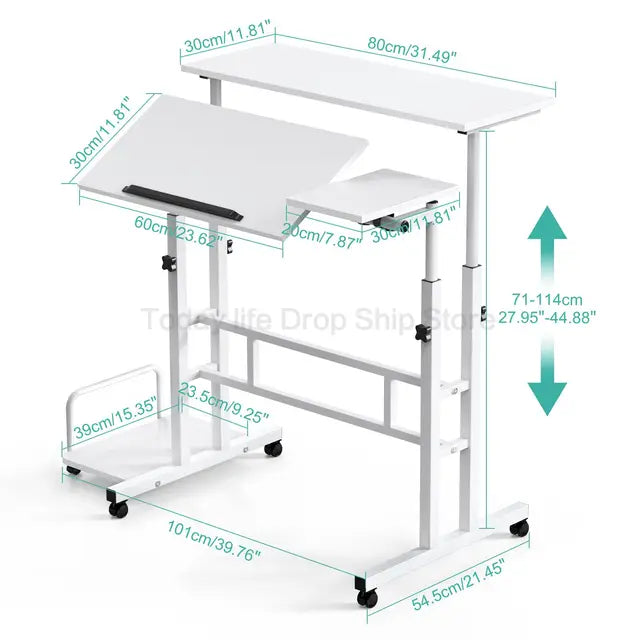 Height Adjustable Computer Desk, Sit-Stand Desk, Laptop Desk with Wheels, Top Office, Living Room and Bedroom, HWC 