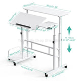 Mesa de Computador Ajustável em Altura, Mesa Sit-Stand, Mesa Laptop com Rodas, Escritório Top, Sala e Quarto, HWC