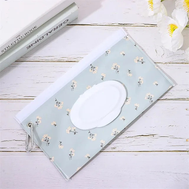 Baby Wet Wipe Pouch, Portable Wipes Holder, Flip Cover Case, Reusable Snap-Strap, Refillable Cosmetic Bag, Useful Tissue Box, EVA 