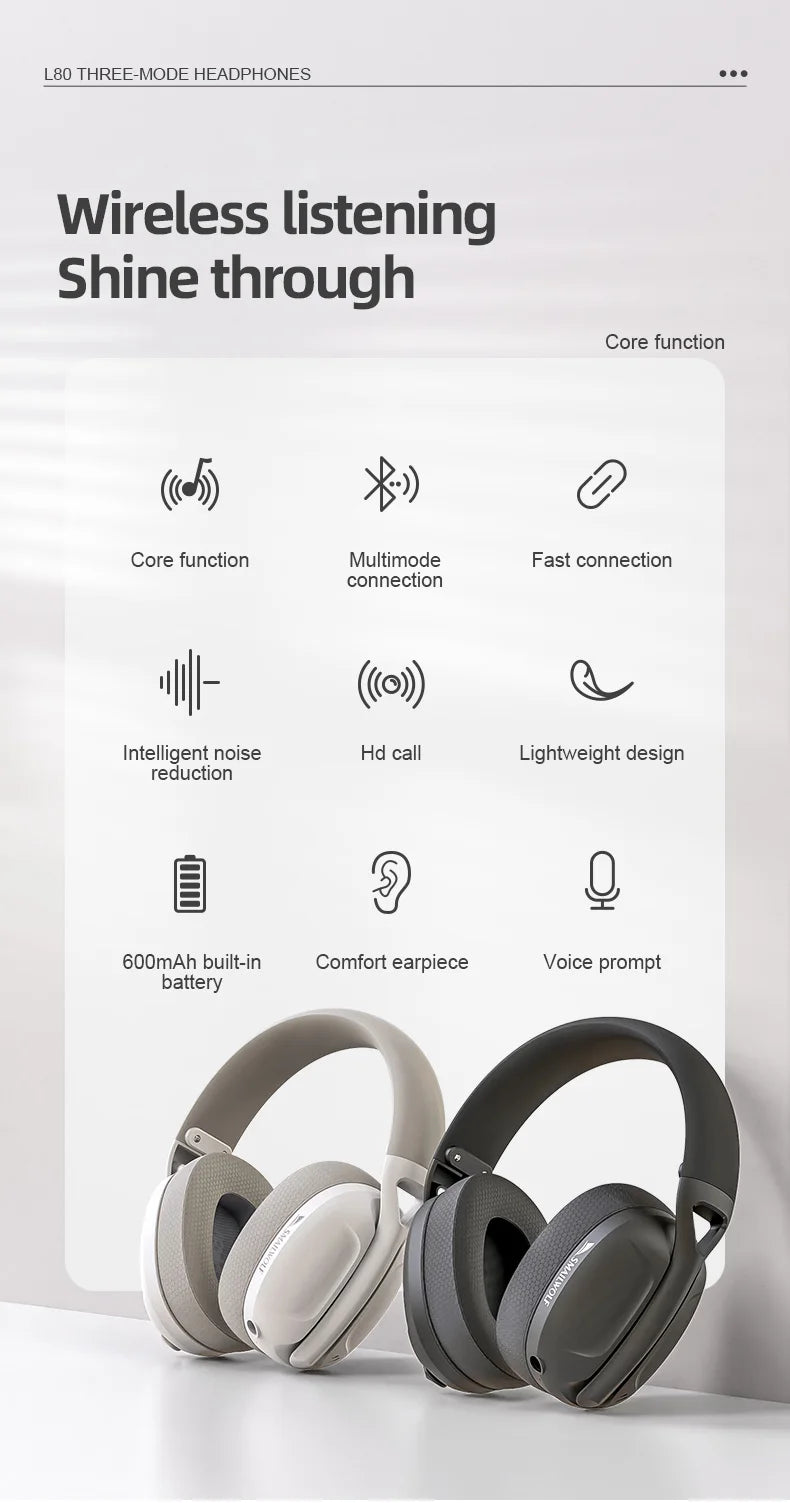 SmailWolf-L80 Bluetooth wireless three-mode headphones headset lightweight headset 2.4G gaming headsets sports bass