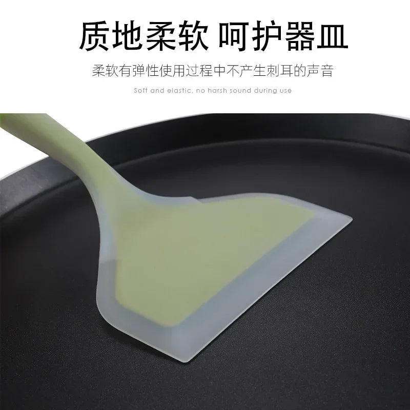Espátula para freír de boca ancha de silicona transparente de dos colores, espátula de cocina de Jade translúcido, utensilios de cocina, espátula de silicona