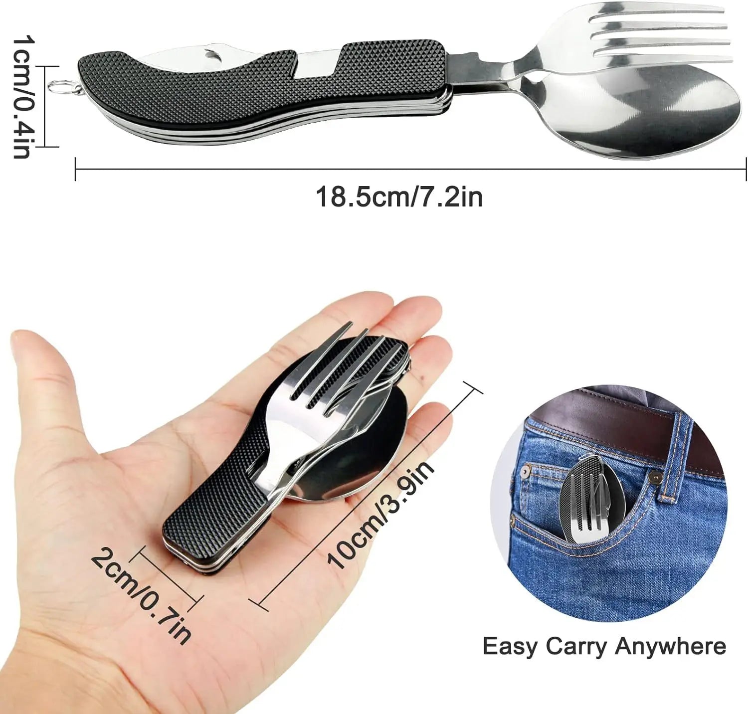 Vajilla multifuncional 7 en 1 para exteriores, herramientas de supervivencia, tenedor plegable de acero inoxidable, cuchara, cuchillo, vajilla para Picnic y acampada