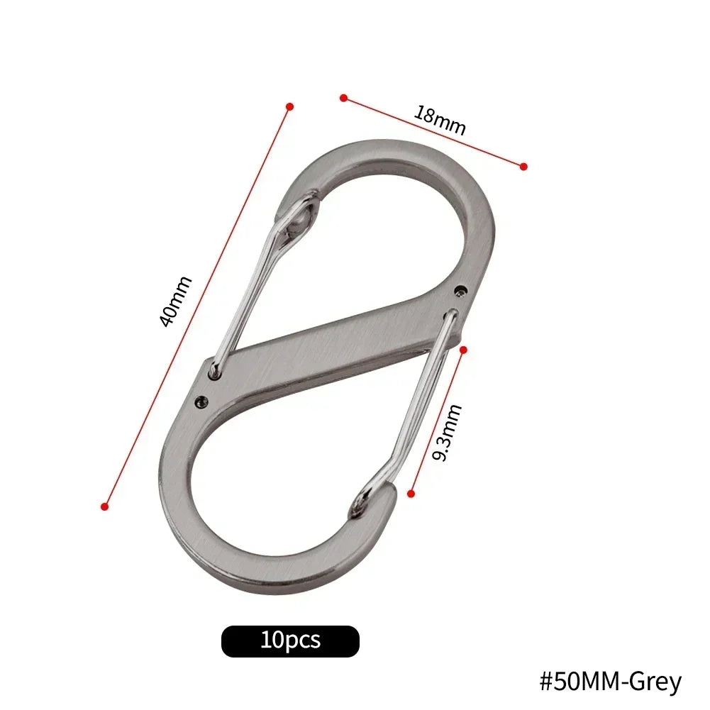 10Pcs S Type Mini Keychain Hook Stainless Steel Carabiner With Lock Anti-Theft Outdoor Camping Backpack Buckle Key-Lock Tool
