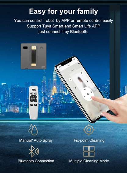 Robot limpiacristales ABIR WD8, doble pulverización de agua, memoria inteligente, alta succión al vacío, sensor láser, ideal para limpiar cristales de paredes del hogar.
