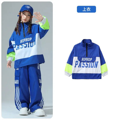 Boys Hip Hop Pullover Street Dance Cargo Pants Girls High Collar Sweatshirt Outfits Kids Jazz Sport Clothes Set Child Streetwear