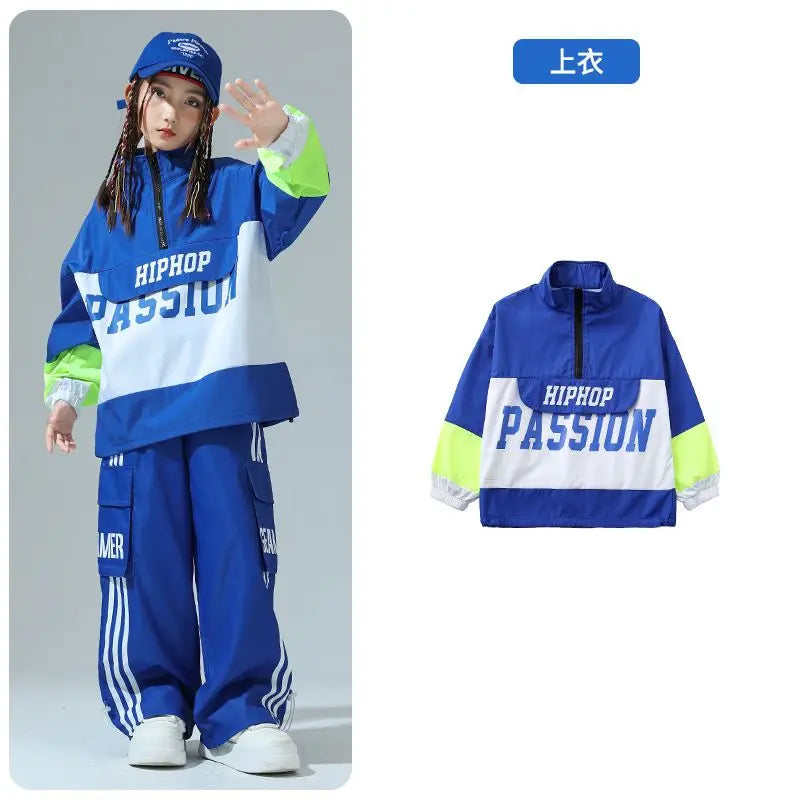 Boys Hip Hop Pullover Street Dance Cargo Pants Girls High Collar Sweatshirt Outfits Kids Jazz Sport Clothes Set Child Streetwear