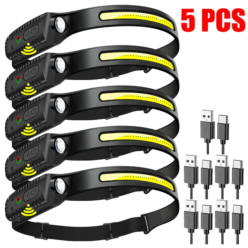 1-5 pçs indicação led farol recarregável lanterna de cabeça 1200mah bateria embutida acampamento ao ar livre pesca farol lanterna
