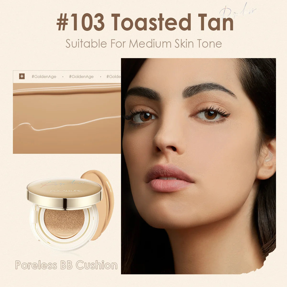 FOCALLURE Air Cushion Poreless BB Cream Resistente al agua Corrector facial iluminador de larga duración Base mate Cosméticos con borla