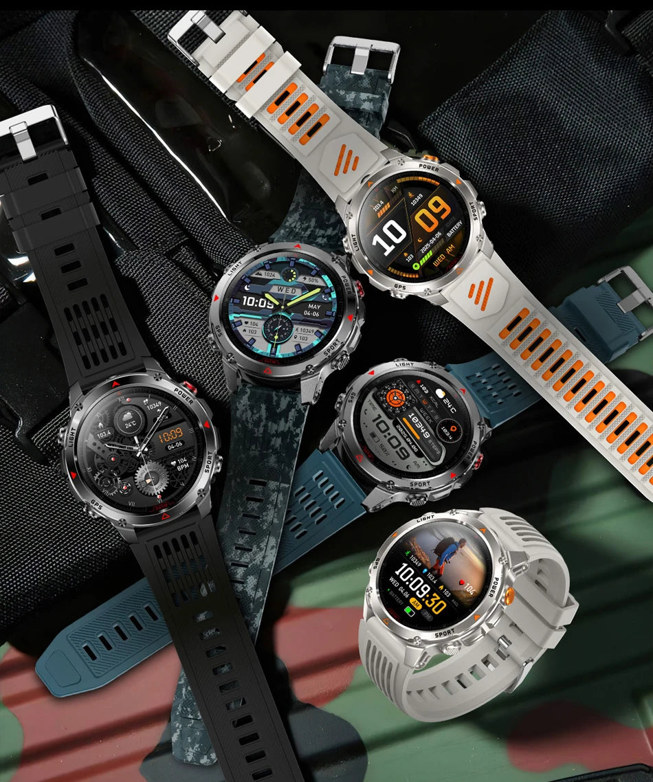 Novo Smartwatch T-Rex3 Pro 2026 – Bateria de 1100mAh, GPS com rastreamento de rota, Resistência à água 5ATM, Monitoramento de esportes e corrida, Bússola, Estilo militar