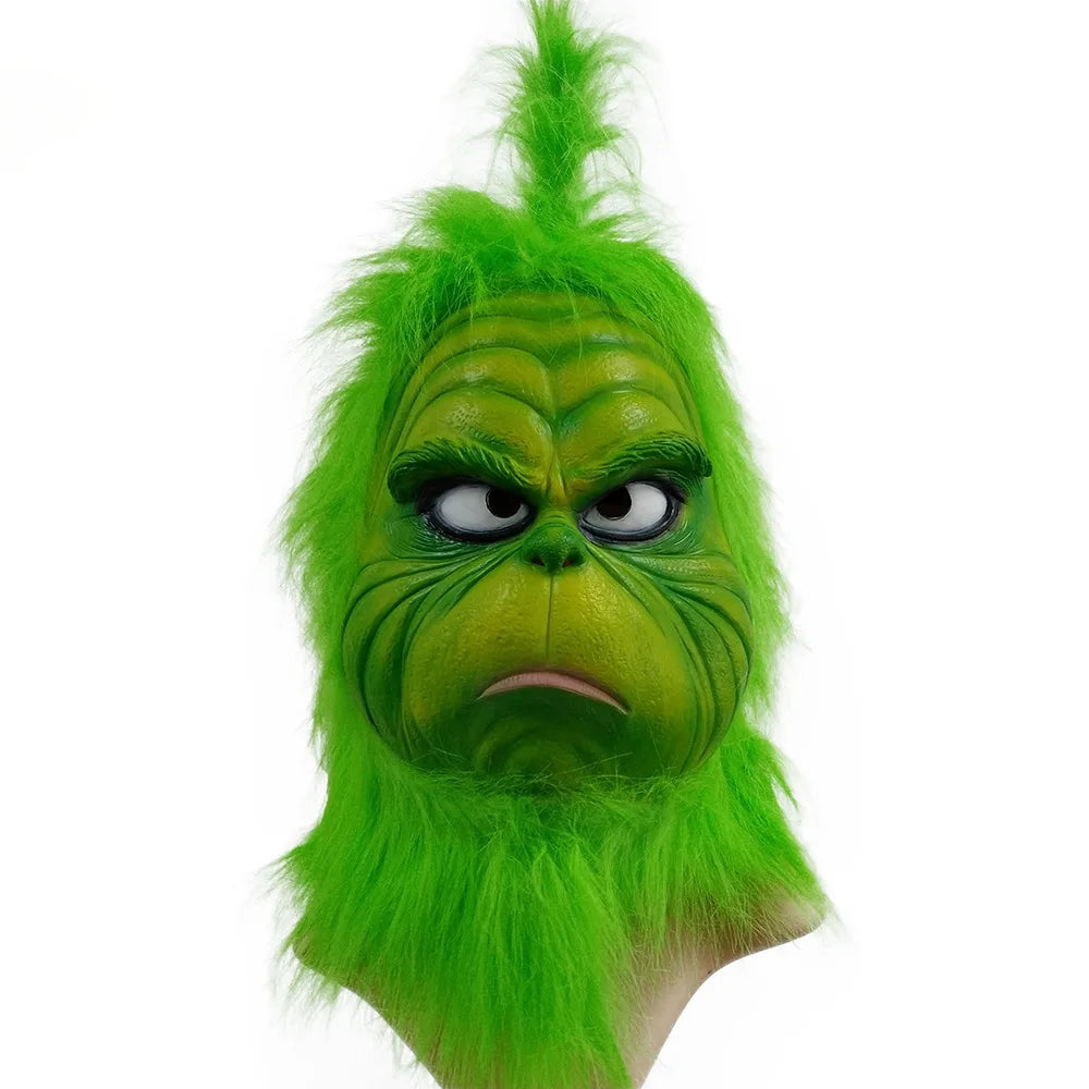 Christmas Green Haired Cosplay Mask Full Head Latex Halloween Xmas Costume Prop
