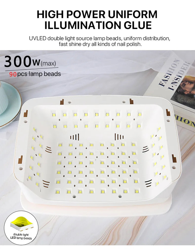 380W Professional Nail Dryer 90 LEDs UV Lamp for Curing All Gel Nail Polish Motion Sensing Manicure Pedicure