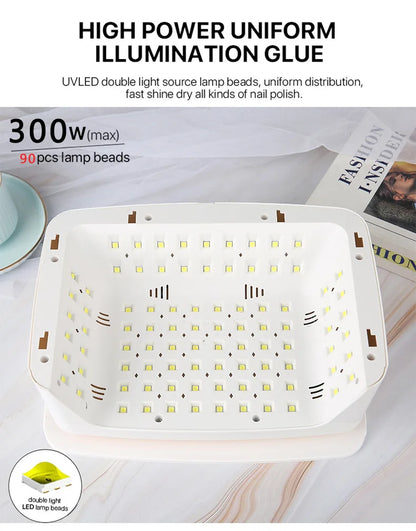 380W Professional Nail Dryer 90 Leds Nail Dryer UV Lamp for Curing All Gel Nail Polish Motion Sensing Manicure Pedicure