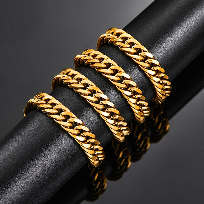 4.8mm/5.8mm/6.6mm/7.5mm/9.2mm Gold Color Stainless Steel Cuban Link Chains Classic Men Boy Curb Chunky Necklace 14 to 30 Inches