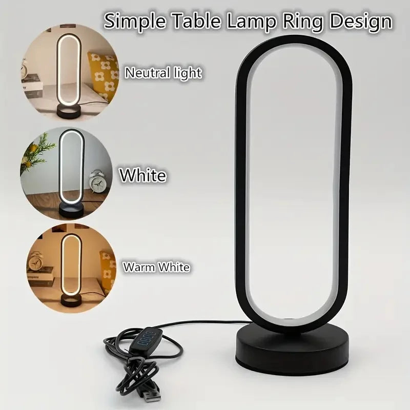 1PC Table lamp Bedroom Ring Table Lamp Living Room Black and White USB Dimming Bedside Lamp LED Small Night Light