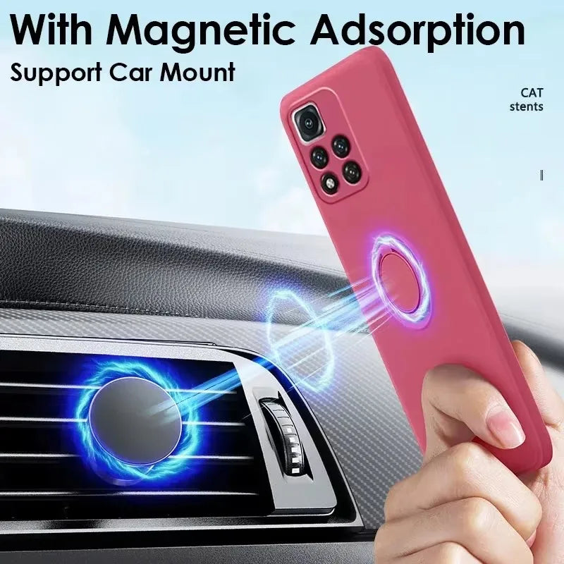 Luxury Liquid Silicone Magnetic Holder Stand Phone Case For XiaoMi 13T 14T 15 Redmi 13C 4G Note 12 13 14 Pro Plus 5G Back Cover