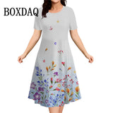 Fashion Elegant Women‘S Dresses Butterfly Flowers Print Dress Casual O-Neck Loose Plus Size Vacation A-Line Clothes 2026 Summer