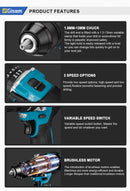 Gisam 65N.m 13MM 35+3 Torque Brushless Electric Impact Drill Cordless Electric Screwdriver Power Tool For Makita 18V Battery Pin