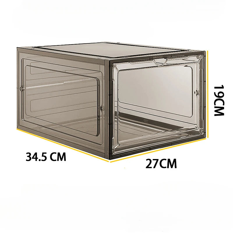 Caja de zapatos de acrílico transparente, tamaño 48, grande, gruesa, antioxidante, apertura frontal, apertura lateral, caja de zapatos AJ con succión magnética