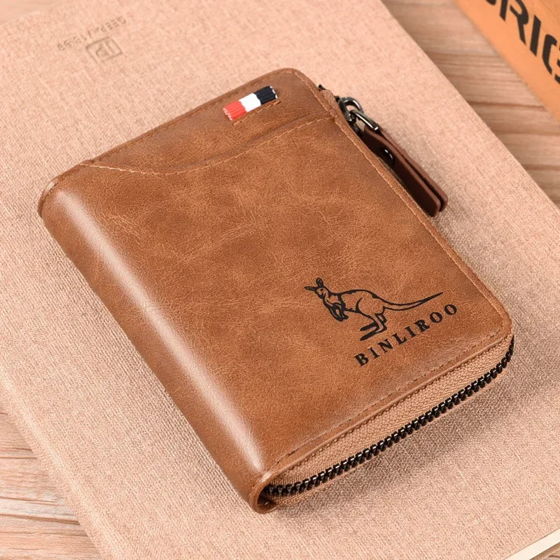 Genuine Leather Men's Wallet Luxury Short RFID Card Holder for Men Zipper Coin Purse Portable Male Wallets Billfold