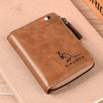 Genuine Leather Men's Wallet Luxury Short RFID Card Holder for Men Zipper Coin Purse Portable Male Wallets Billfold