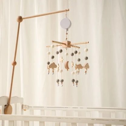 Crib Mobile Bed Bell Wooden Baby Rattles Soft Felt Cartoon Animal Bed Bell Newborn Music Box Hanging Toy Crib Bracket Baby Gifts
