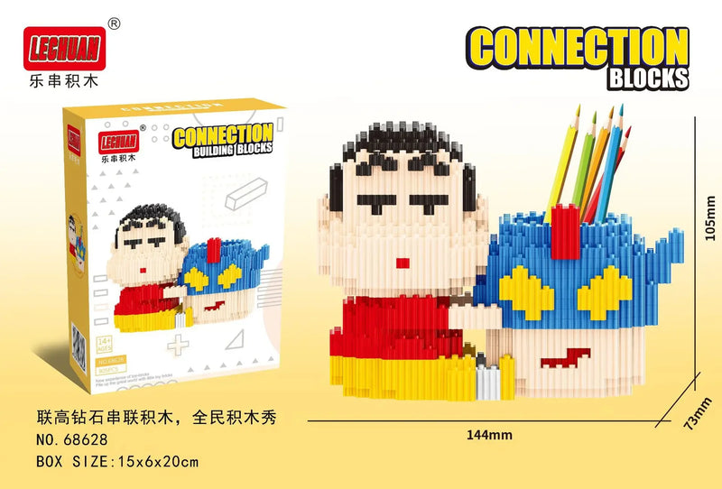 Linkgo Sanrio Building Block Pen Holder Luffy Stitch Chopper Pochacco Kuromi DIY Assembly Super Mario Puzzle Mini Bricks Toys